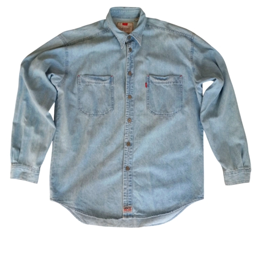 Levi's Red Tab Shirt Mens M Blue Denim Vintage Long Sleeve 90s
